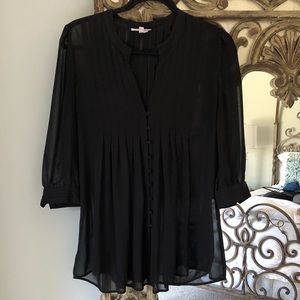 Joie Black Pleated Blouse Buttons